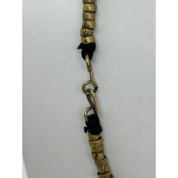 Ethnic Tribal Necklace with Bloodstone Jasper Pendant Brass Setting and Beads - Picture 8 of 15